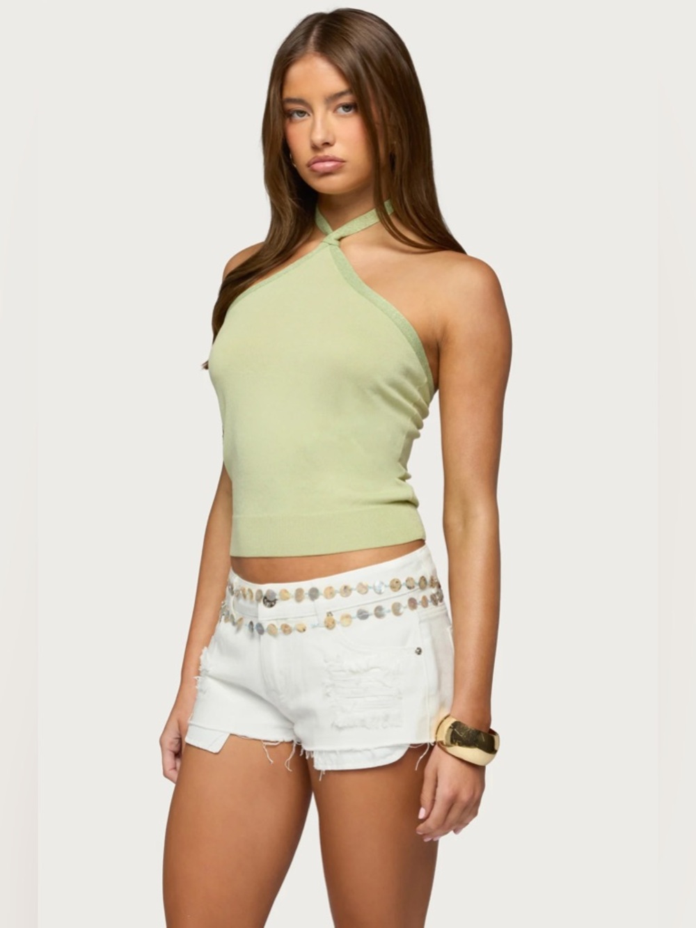 Edikted Light Green Crisscross Halter Camisole - Picture 4 of 7